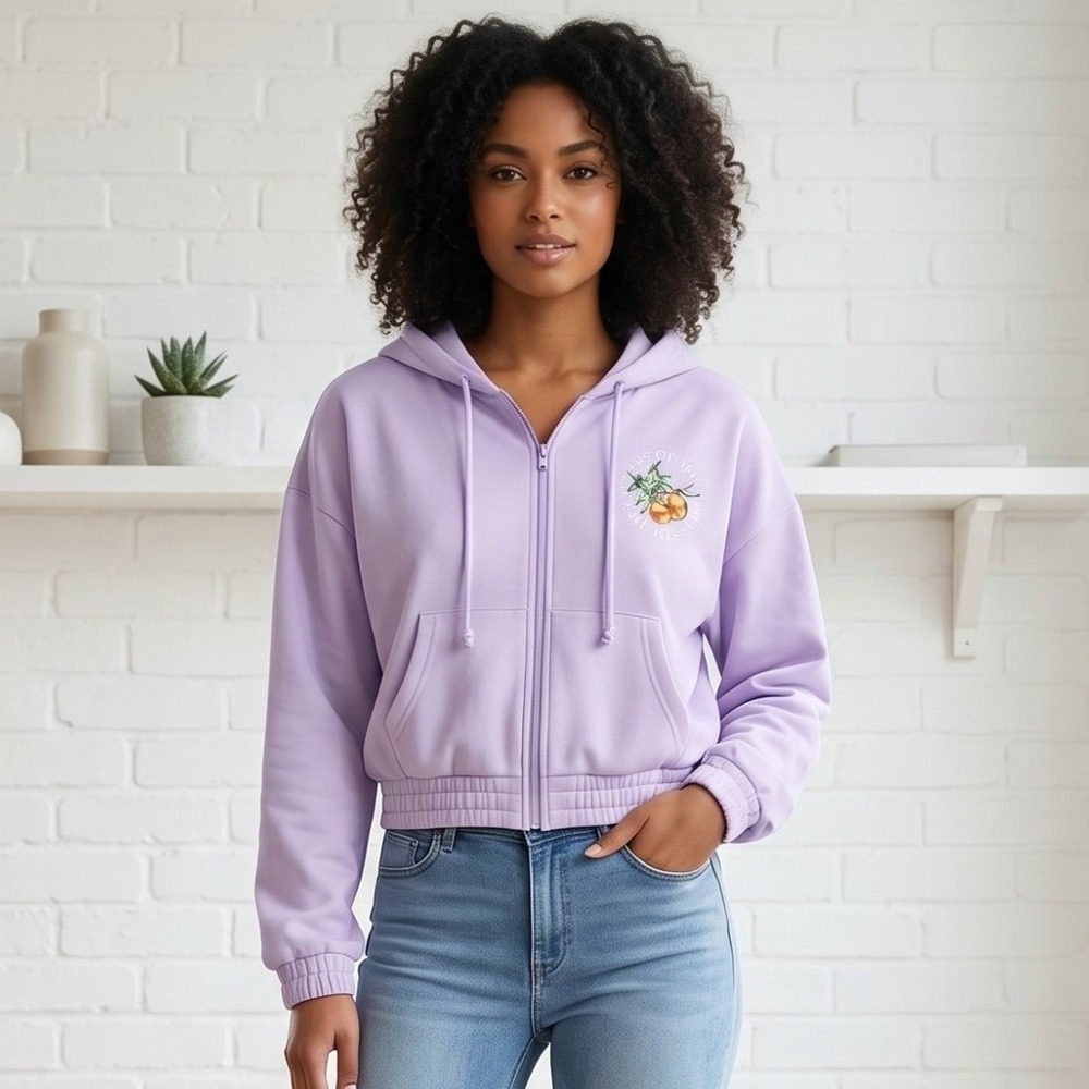 Missguided Cropped Zip Hoodie Womens‎ 6 Lavender Peach Embroidered Cotton NWT